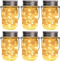 GIGALUMI Hanging Mason Jar Solar Lights, 6 Pack 30 Led Hanging Solar Lanterns Outdoor Waterproof, Hangers and Jars Included, Outdoor Decor for Balcony, Garden, Patio, Yard, Wedding - size: 6 Pack