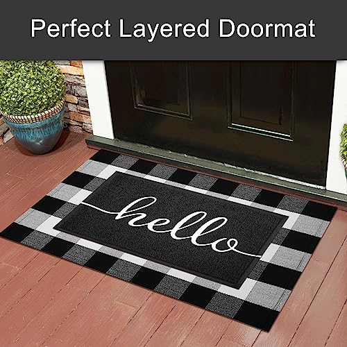 KILOCOCO Outdoor Mat Front Door Mat Welcome Mats Low Pile Doormat Entrance Non-Slip High Traffic Area Easy Clean Rubber Backed Entry Mats Hello Doormats for Garage Yard Patio Kitchen Indoor,18"x30" - color: Hello, size: 1'6" x 2'6" (Rectangular)