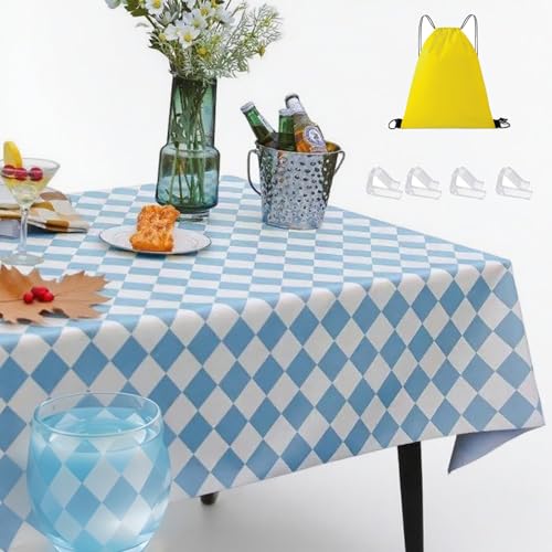 Waterproof Tablecloth, 6ft Table Cover Fitted for Picnic,Camping,Plastic Table Cloth, Heavy Duty Rectangle Tablecloth for Outdoor Party,Kitchen, Birthday, Wedding, Christmas,Decor-72x30inch-blue - color: Light Blue and White