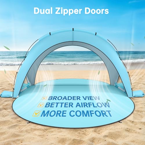Raynesys Beach Tent Sun Shelter, Beach Shade Tent with UPF50+ UV Protection, Sun Shelter for 1-6 Person, Beaches Shade with 2 Zippered Doors, Portable Tents for Camping Fishing, Light Blue - color: Light Blue, size: For 6 Person