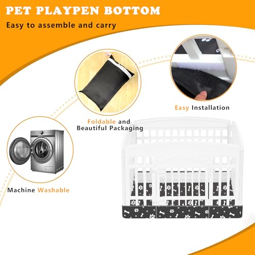Dog Playpen Bottom for 36" Inch Pet Playpen with 4 Panels, Dog Crate Bottom Pet Tent Puppy Play Pen Bottom, Ideal for Indoor/Outdoor Use. Note: Playpen Not Included (Black) - color: Black