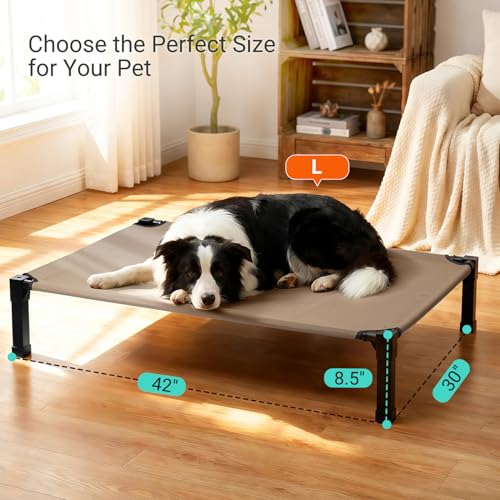 Niubya Elevated Outdoor Dog Bed, Cooling Elevated Pet Cot, Steel-Framed and Non-Slip Feet, Raised Dog Bed with Waterproof, Washable, Breathable Teslin Mesh, 42in - color: Brown, size: 42"L x 30"W x 8.5"H