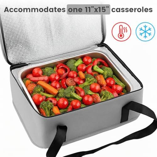 Insulated Reusable Casserole Carrier Bag for Hot or Cold Food, Portable Thermal Food Carrier Fits 9×13 & 11×15 Baking Pans, Travel Picnic Cake Transport Lunch Bag, Grey - size: Standard Gray