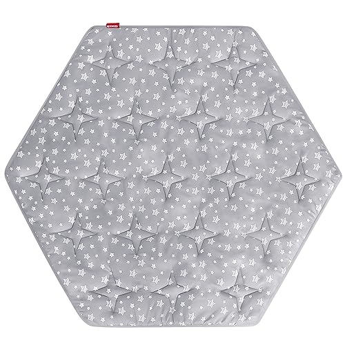 Hexagon Playpen Mat Compatible with Bend River Baby Play Pen, Hexagon Play Mat, Non Slip and Padded Play Mat Grey with Star Print - color: Grey With Star, size: for Bend River Baby Playpen with Canopy