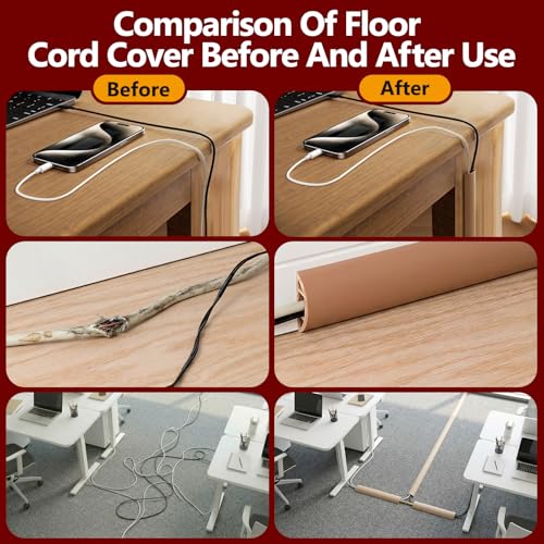 32FT Floor Cord Cover,Brown Cable Protector,Self Adhesive Hide Extension Cords,Prevent Cable Trips for Offices, Gyms,Cavity: 0.39"(W) x 0.27"(H) - size: 32FT brown
