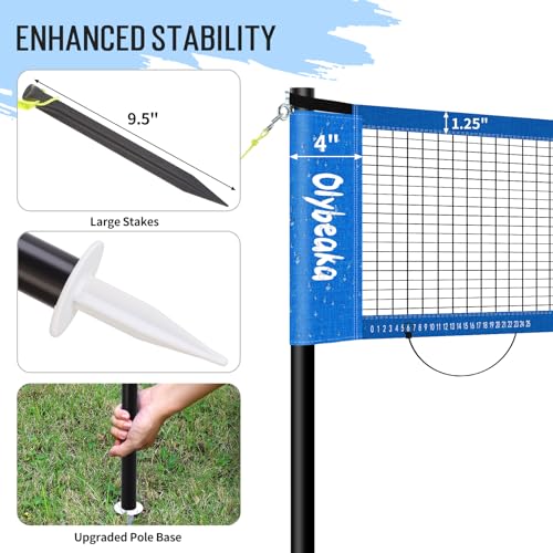 20ft Outdoor Volleyball & Badminton Combo Net Set for Backyard Beach with Adjustable Poles, Durable Anti-Sag Net, PU Volleyball, 2 Aluminum Rackets - color: Blue