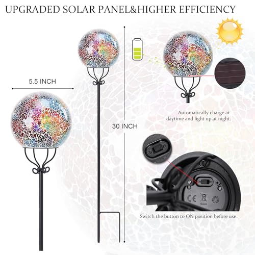 VCUTEKA Solar Outdoor Lights Garden Decor Mosaic Solar Garden Lights Waterproof Glass Ball LED Pathway Stake Light for Landscape Lawn Patio Yard Decoration 6 inch, Purple - color: Purple