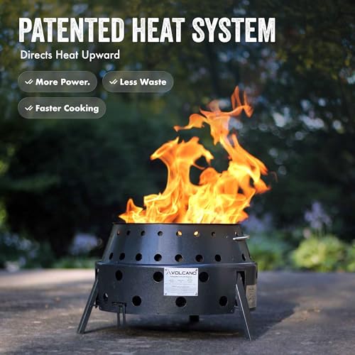 Volcano 2 Collapsible Grill Stove with Fire Pit Burner Ring, Portable Charcoal or Wood Cooker, Propane Fire Ring Conversion, Folding Outdoor Stove with Carrying Case, Compact Steel Camp Bundle - style: Volcano 2 Grill + Fire Pit Burner Ring Kit