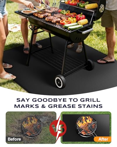 Non-Curl 60x40 inch Under Grill Mats for Outdoor Grill, Indoor Fire Pit Hearth Rugs for Fireplace, Double-Sided Fireproof, Oilproof & Waterproof BBQ Grill Mat, Easy to Clean,for Deck/Patio/Lawn - size: 60x40 in