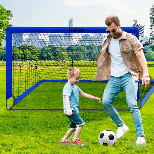 Soccer Goal, Soccer Goals for Backyard, 6x4ft Portable Pop Up Soccer Net Set, Soccer Training Equipment with Soccer Ball, Ladder and Cones - color: Blue