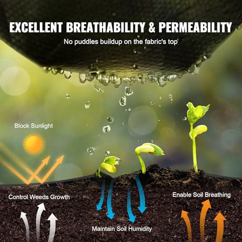 VEVOR Weed Barrier Landscape Fabric, 4*100FT Heavy Duty Garden Weed Fabric, Woven PP Weed Control Fabric, Driveway Fabric, Geotextile Fabric for Landscaping, Ground Cover, Weed Blocker Weed Mat, Black - size: 4FT*100FT-3.2OZ