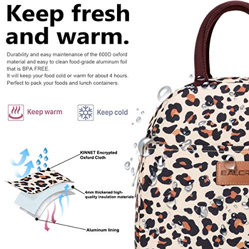 BALORAY Lunch Bag for Women Men Insulated Lunch Box for Adult Reusable Lunch Tote Bag for Work, Picnic or Travel (Beige with leopard) - color: Beige with leopard, size: M