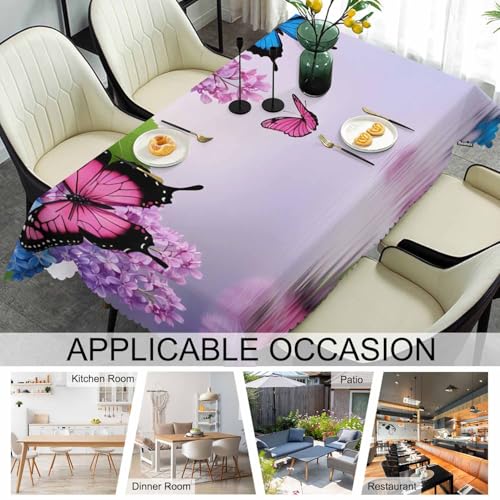 Butterfly Kitchen Tablecloth Nature Flowers Butterflies Indoor Outdoor Table Cover Anti-Oil Table Cloths for Wedding Banquet Dinner Tablecloths, 52x70 Inch(4-6 Seats) Blue Purple - color: Butterfly