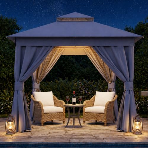LAUSAINT HOME 8'x8' Outdoor Patio Gazebo, Heavy Duty Party Tent & Shelter with Double Roofs, Mosquito Nettings and Privacy Screens for Backyard, Garden, Deck (Navy Blue) - color: Navy Blue, size: 8'x8'