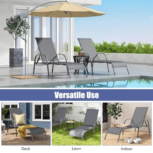 Tangkula Lounge Chair Outdoor, Patio Chaise Lounge with Adjustable Backrest, Reclining Pool Lounge Chair for Outside with Heavy Duty Steel Frame, Suitable for Beach, Yard, Balcony, Poolside - color: Grey