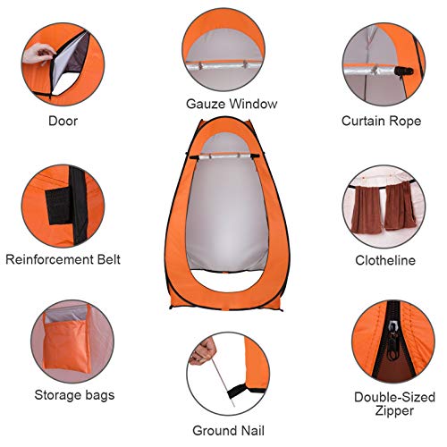 Portable Pop Up Shower Privacy Tent,Lightweight 1-2 Person Toilet Shower Tents,Changing Room Dressing Tent,Waterproof Camping Shower Tents,with Carry Bag,for Picnic Beach Hiking Fishing (Orange) - color: Orange