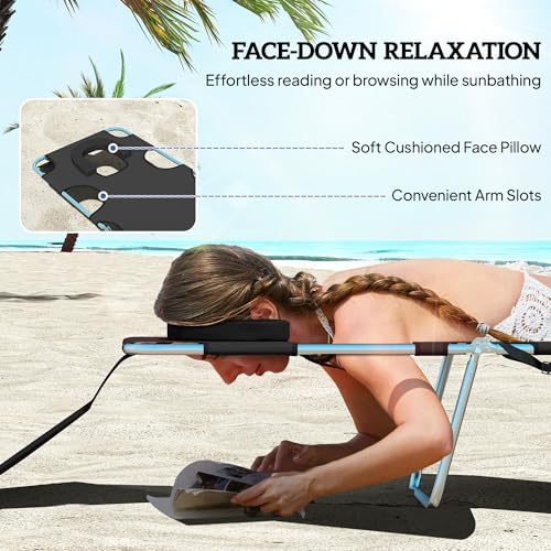 Outsunny Chaise Lounge Chair Outdoor with Face Arm Hole, 5-Position Reclining Face Down Tanning Chair with Carry Strap, Side Pocket, Portable Folding Bed Cot for Patio Beach Pool, Black - color: Black, size: 1 Piece