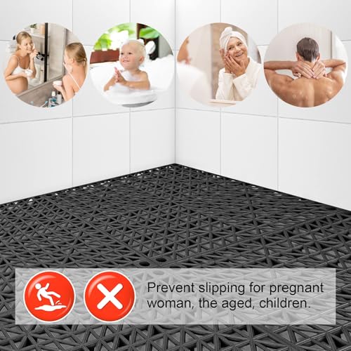 MYFAMIREA Modular Interlocking Cushion 18 Pack 11.8" x 11.8" Rubber Floor Tiles Non-Slip Splicing Drainage Mats for Deck, Black - size: 18 PCS