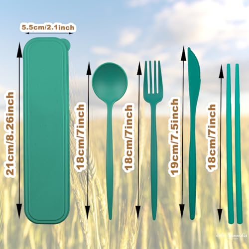 4 Sets Reusable Utensils Set with Case,Camping Cutlery Set Travel Silverware Set with Case Lunch Utensils Set for Work,Utensil Sets for Lunch Picnic Daily Use Outdoor (Darkgreen) - color: Darkgreen