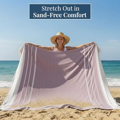 LANE LINEN Picnic Mat for Beach Vacation Essentials - Large Outdoor Blanket,Quick Dry and Pre-Washed, Soft Comfort, Perfect for Family Vacations, Park Relaxation, Sand Lounge – Wistful Mauve - color: 33: Wistful Mauve, size: Beach Blanket (80" x 80")