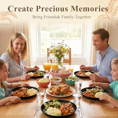 Dinner Plates 9 Inch, Wheat Straw Plates Set of 8, Alternatives to Plastic Plates Rusable, Unbreakable Serving Dishes, Microwave Safe Salad Plates for Breakfast, Lunch, Dinner - Black - color: Black, size: 9 inch