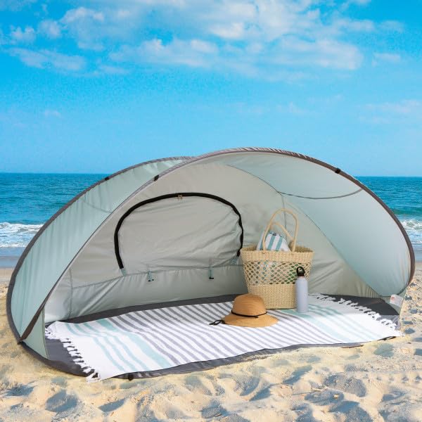 Pop Up Beach Tent - Fits 2-3 People - Sun Shelter with UV Protection and Ventilation - Water and Wind Resistant Camping Canopy by Wakeman (Blue)