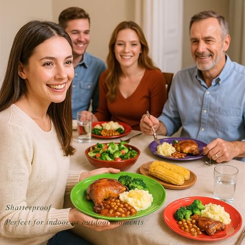 11-Inch Melamine Plates (Set of 6) - Unbreakable and Reusable Plastic Dinnerware with Ceramic Feel, Stackable and Dishwasher-Safe - Versatile for All Meals (Multicolor) - color: Multicolor