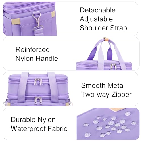 MAPLELILY Lunch Box for Men Women - Double Deck Insulated Lunch Bag, Large Leak Proof Tote Cooler, Wide Open Dual Compartment Lunch Bags with Shoulder Strap, For Work Picnic Hiking Beach, Purple - color: Purple
