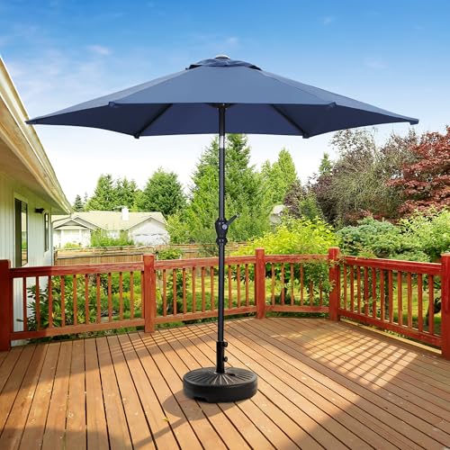 HYD-Parts 9FT Patio Umbrella Outdoor Table Umbrella,Market Umbrella with Push Button Tilt and Crank for Garden, Lawn, Deck, Backyard & Pool, with a Base (Navy Blue) - color: Navy Blue, size: Umbrella+Base