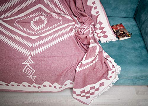 Bersuse 100% Cotton Bahamas XL Throw Blanket Turkish Towel Beach Blanket - Beach Camping Essentials - 75x90 Inches, Burgundy - color: Burgundy
