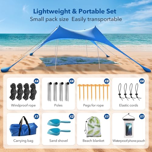 Canopy Tent Beach Umbrella UPF50+ Protection Sun shelter Portable Camping with Sandbag Poles Ground Pegs and Anti-Wind Ropes for Outdoor Camping Backyard Picnics 10X10FT with Beach Blanket Phone Case - style: 10x10FT with 79" X 83"beach blanket