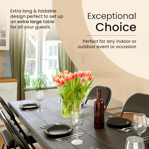 Our Modern Space 8 Feet Foldable Table with Built in Handle & Steel Legs | Heavy Duty Portable | Perfect for Party, Dining, Wedding, Events, Picnic Indoor, Outdoor, Camping, Utility, Temporary - color: Black, size: 8 Ft