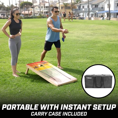 GoSports 4 x 2 ft Regulation Size Wood Cornhole Boards - 10 Vintage Wood Designs (Choose Your Style) - color: Retro Beach