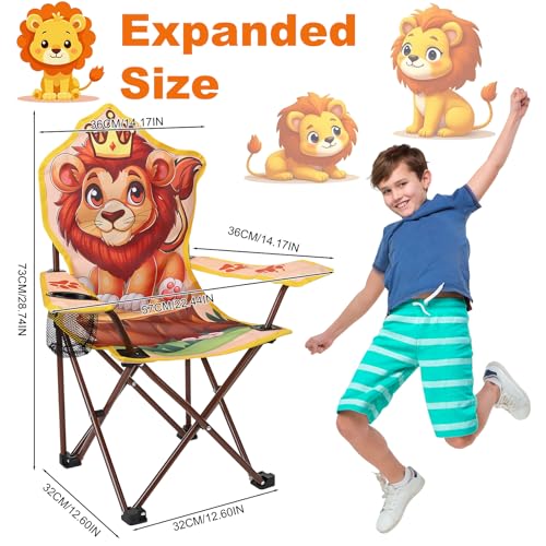 KABOER Kids Outdoor Folding Lawn and Camping Chair with Cup Holder and Carrying Bag, Children's Camping Chairs - color: Lion