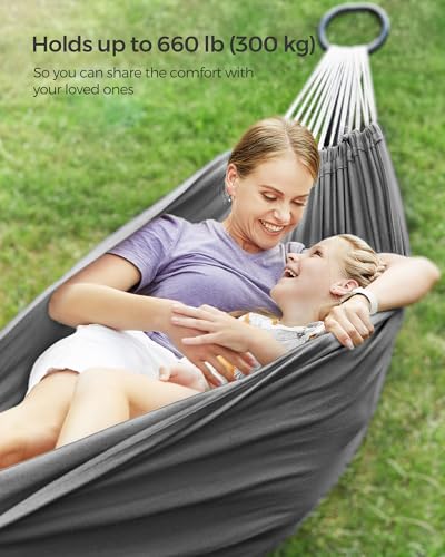 SONGMICS Double Hammock, 98.4 x 59.1 Inches, 660 lb Load Capacity, with Compression Bag, Mounting Straps, Carabiners, for Terrace, Balcony, Garden, Outdoor, Camping, Gray UGDC15GY - color: Grey