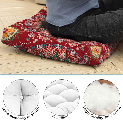 Mandala Meditation Cushion, Boho Meditation Mat, Meditation Pillows for Sitting on Floor, Cushions for Sitting in Home and Outdoor, Square Floor Pillow Cushion Seating for Yoga Accessories 22'' X 22'' - color: 08.mandala Meditation Cushion-1, size: 22x22
