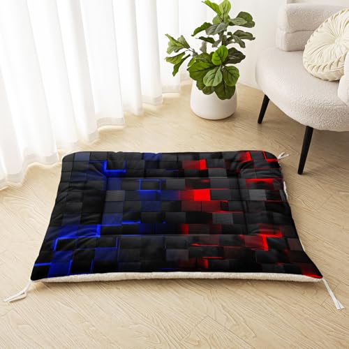 Nttopship Dog Cat Bed Mat Ultra Soft Fluffy Pet Bed Washable Fashion Dog Crate Beds Comfy Comfy Pet Sleeping Pad Suitable for Pet Raised Bed(30"x26",Red Blue) - color: Red Blue, size: Medium