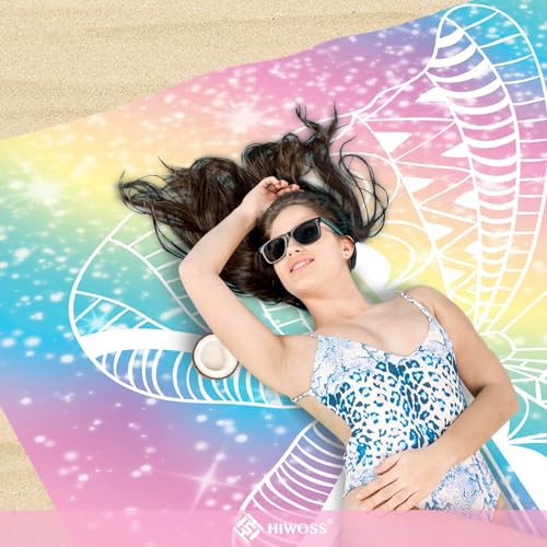 Beach Blanket Waterproof Sandproof Oversized 95”x 80”,Sand Free Beach Mat with Corner Pockets,Portable Mesh Bag for Travel and Outdoor Camping (EthnicButterfly) - color: Ethnicbutterfly