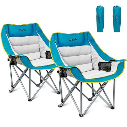 Oversized Camping Chairs 2 Pack for Adults Heavy Duty Padded Folding Portable Camp Chair with Cup Holders Storage Pocket XL Wide Seat Outdoor Beach Lawn Fishing Sports Blue Supports 400lbs - color: Light Blue-2 Pack