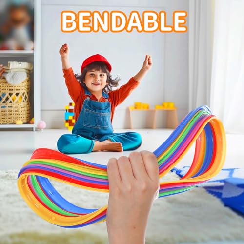 2 in 1 Hopscotch and Bean Bag Toss Set, Hopscotch Ring Game, Bean Bag Toss Game,10 Multi-Colored Plastic Rings and 10 Connectors for Indoor Outdoor Balance Agility Training Obstacle Course