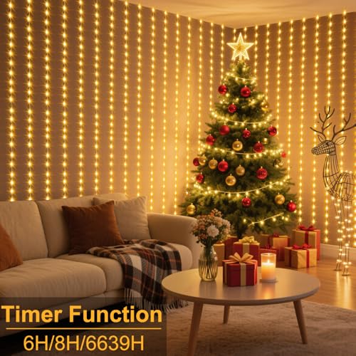 ZAIYW Curtain Lights 600 LED 20Ftx10Ft, Dual Color Changing Curtain Fairy Light Connectable with Timer Remote Waterproof for Bedroom Wedding Party Garden Outdoor Decor (Warm White & Multicolor) - color: Warm White & Multicolor, size: 20Ft x 10Ft