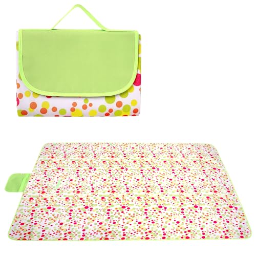 Hi Space Outdoor Picnic Blankets Waterproof Foldable Picnic Mat Sandproof Extra Large Beach Blankets for Grass Lawn Park Camping Family Concert, 80"x60", Green Polka Dot - color: Green-colorful Polka Dot