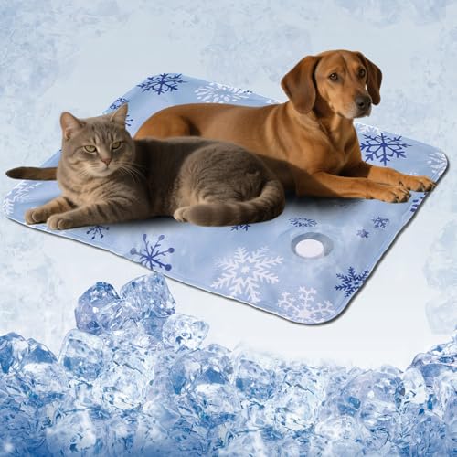 Cooling Dog Bed, Premium Pet Cooling Mat Waterproof & Scratch-Resistant, Non-Slip Summer Essential for Dogs Cats, Foldable Cooling Pad for Indoor Outdoor Travel(M 19.6''*23.6'') - color: Blue snowflakes, size: 23.6''*17.7'' Medium