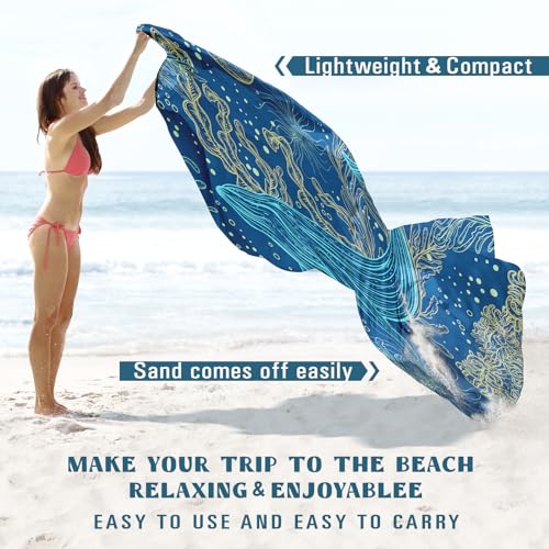 Famstar Beach Blanket Sandproof Waterproof 78''×81''1-5Adults Oversized,Compact Lightweight Durable Beach Mat for Travel Camping Hiking Picnic Blanket - color: Whale Line, size: 78''×81''