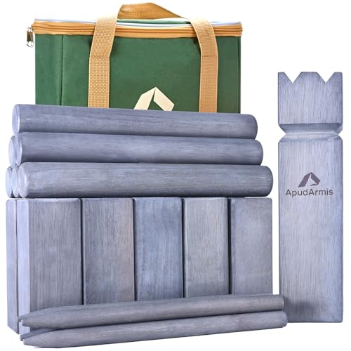 ApudArmis Kubb Yard Game Set, Viking Chess Outdoor Clash Toss Yard Game with Carrying Case - Rubber Wooden Backyard Lawn Games Set for Teenagers Adults Family - color: Gray