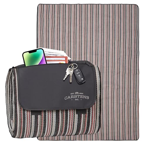 Carstens, Inc. Easy Pack Water Resistant Sandproof Woven Picnic Blanket, Lightweight Foldable Outdoor Camping Beach Mat, Large 60"x80", Saddle Stripe - color: Saddle Stripe
