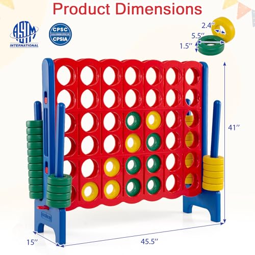 COSTWAY Giant 4-in-a-Row Game Set, Jumbo 4-to-Score for Kids and Adults with 42 Jumbo Rings & Quick-Release Slider, Indoor Outdoor Yard Party Game for Lawn, Holiday Party & Family (Red & Blue) - color: Red & Blue