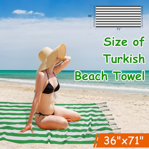 Set of 6 Turkish Beach Towel, Cotton Beach Towels, 36 x 71 Inches Turkish Towel, Sand Free, Quick Dry, Lightweight Beach Towels for Adult Green - color: Green, size: 6 Pack