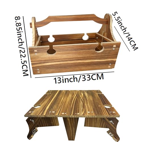 Wooden Folding Picnic Table with Storage Basket - 2-in-1 Portable Outdoor Table with Wine Glass Holder, Ideal for Champagne, Snacks and Beach or Park Picnics (Vintage)