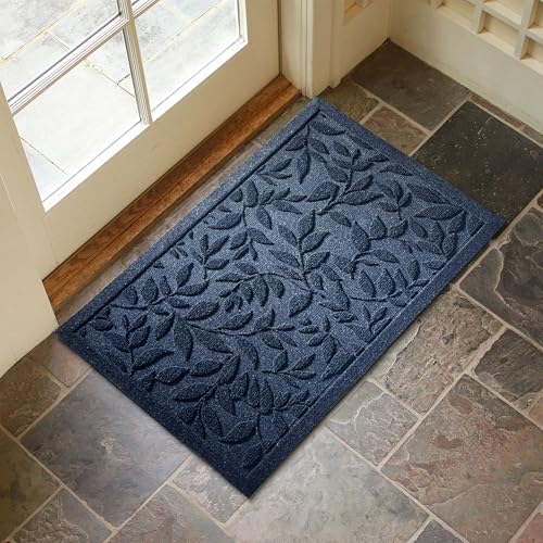 Blue Leaves Outdoor Indoor Entrance Doormats, Absorbent Durable Heavy Duty Welcome Front Door Mat,Thick Natural Rubber Back,Easy Clean Entryway Mat 17x30 Inch, Low Profile - color: Leaves-blue, size: 1'5" x 2'6" (Rectangular)